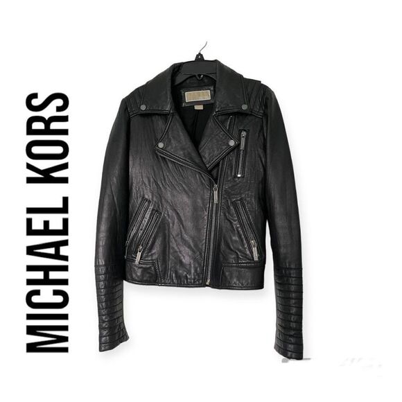 MICHAEL KORS Black Leather Moto Jacket size M - Picture 1 of 14